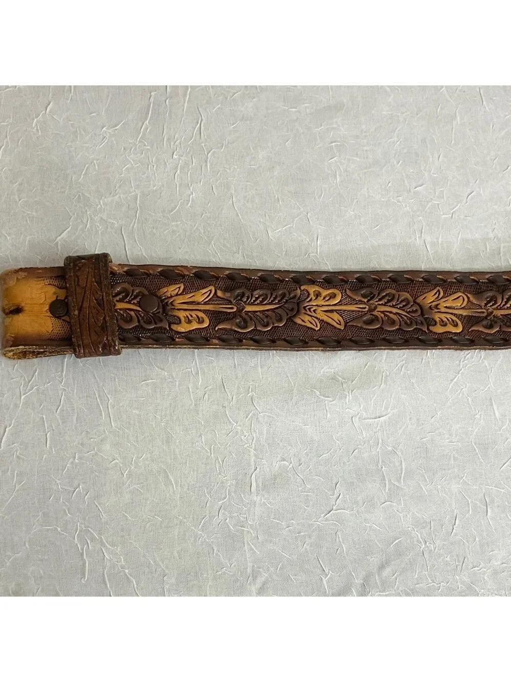 Brown Hand Tooled Leather Men's Belt Size 34